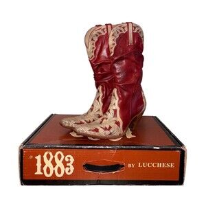 Lucchese Cowgirl Boots Women's 7.5 B Charlie 1 Horse Heeled Boots Red Cream Box